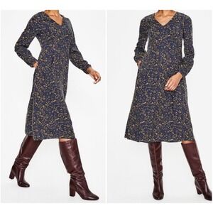 Boden Boho Funky Navy Celestial Print Long Sleeve V Neck Midi Women's Dress 8R